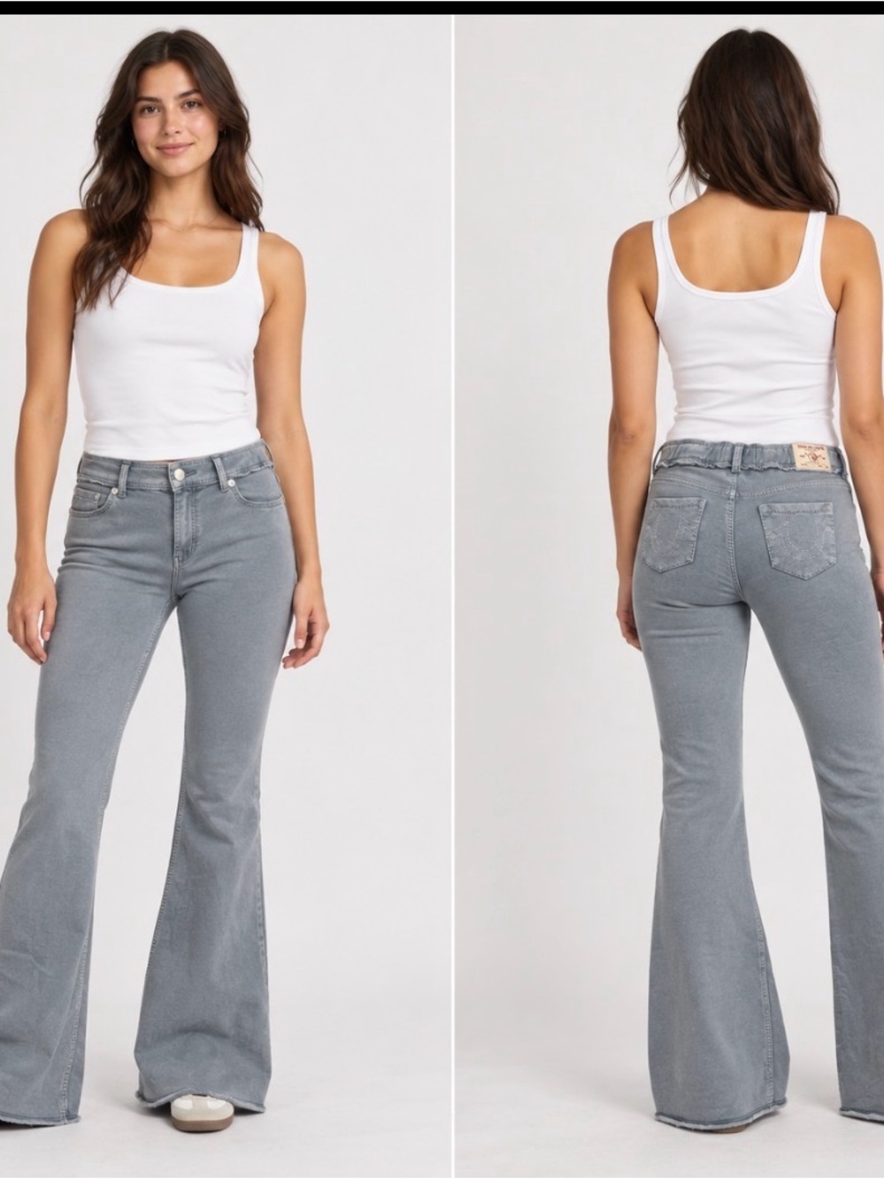 True Religion Women's Light Gray Flare Jeans